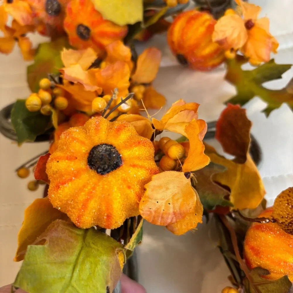 Set of 6 Fall Pumpkin Acorn Leaf Napkin Rings Thanksgiving Harvest Table Decor